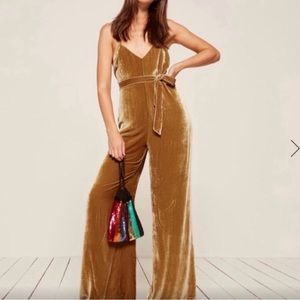 Reformation gold velvet Holland jumpsuit